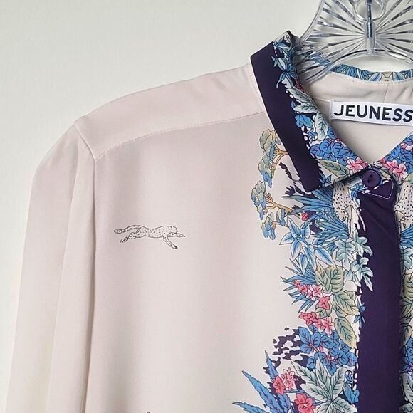 NWT Jeunesse XS Retro Printed Silk Button Front Top Blouse Modest Long Sleeve - Picture 5 of 16